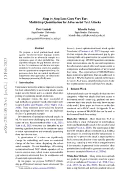 Step by Step Loss Goes Very Far: Multi-Step Quantization for Adversarial
  Text Attacks