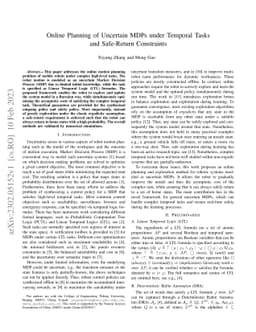 Online Planning of Uncertain MDPs under Temporal Tasks and Safe-Return
  Constraints