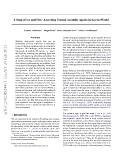 A Song of Ice and Fire: Analyzing Textual Autotelic Agents in
  ScienceWorld