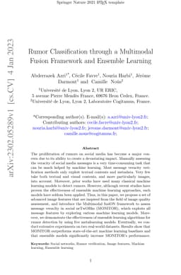 Rumor Classification through a Multimodal Fusion Framework and Ensemble
  Learning