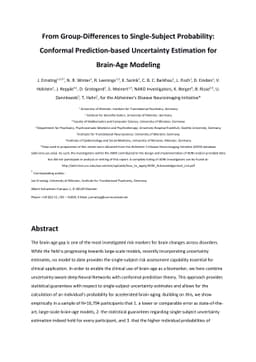 From Group-Differences to Single-Subject Probability: Conformal
  Prediction-based Uncertainty Estimation for Brain-Age Modeling
