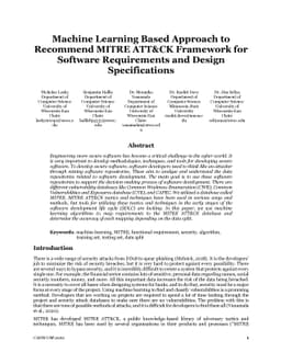 Machine Learning Based Approach to Recommend MITRE ATT&CK Framework for
  Software Requirements and Design Specifications