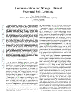 Communication and Storage Efficient Federated Split Learning