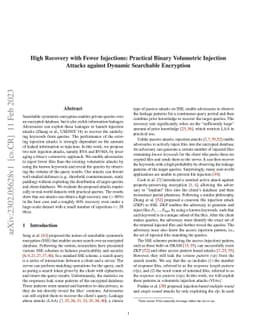 High Recovery with Fewer Injections: Practical Binary Volumetric
  Injection Attacks against Dynamic Searchable Encryption