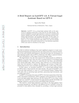 A Brief Report on LawGPT 1.0: A Virtual Legal Assistant Based on GPT-3