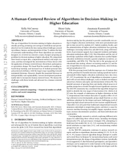 A Human-Centered Review of Algorithms in Decision-Making in Higher
  Education