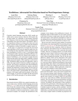 TextDefense: Adversarial Text Detection based on Word Importance Entropy
