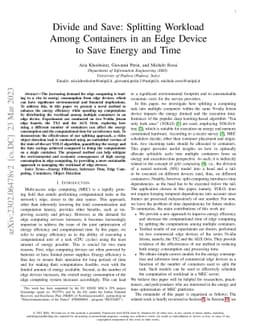 Divide and Save: Splitting Workload Among Containers in an Edge Device
  to Save Energy and Time