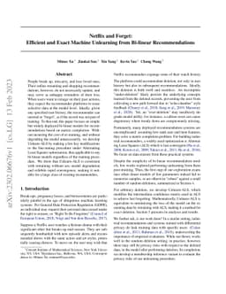 Netflix and Forget: Efficient and Exact Machine Unlearning from
  Bi-linear Recommendations