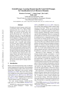 SwitchPrompt: Learning Domain-Specific Gated Soft Prompts for
  Classification in Low-Resource Domains