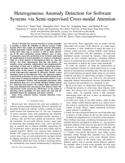 Heterogeneous Anomaly Detection for Software Systems via Semi-supervised
  Cross-modal Attention