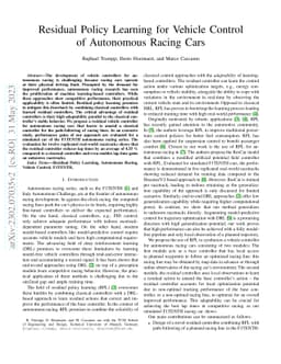 Residual Policy Learning for Vehicle Control of Autonomous Racing Cars