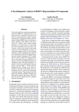 A Psycholinguistic Analysis of BERT's Representations of Compounds