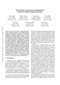 Forward Pass: On the Security Implications of Email Forwarding Mechanism
  and Policy