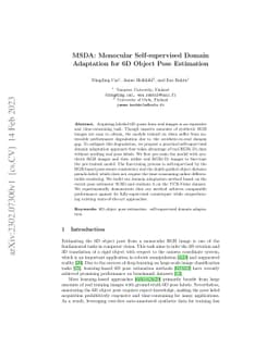 MSDA: Monocular Self-supervised Domain Adaptation for 6D Object Pose
  Estimation