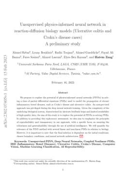 Unsupervised physics-informed neural network in reaction-diffusion
  biology models (Ulcerative colitis and Crohn's disease cases) A preliminary
  study