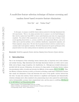A model-free feature selection technique of feature screening and random
  forest based recursive feature elimination