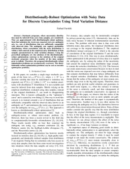Distributionally-Robust Optimization with Noisy Data for Discrete
  Uncertainties Using Total Variation Distance