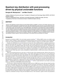 Quantum key distribution with post-processing driven by physical
  unclonable functions
