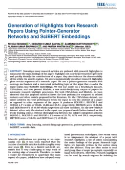 Generation of Highlights from Research Papers Using Pointer-Generator
  Networks and SciBERT Embeddings