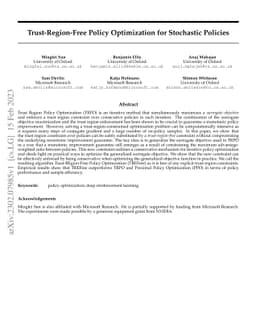 Trust-Region-Free Policy Optimization for Stochastic Policies