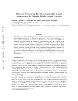 Quantum Computing Provides Exponential Regret Improvement in Episodic
  Reinforcement Learning