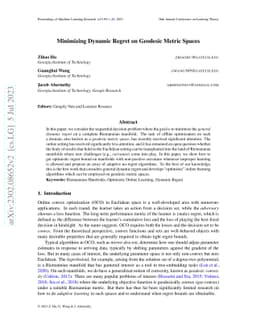Minimizing Dynamic Regret on Geodesic Metric Spaces