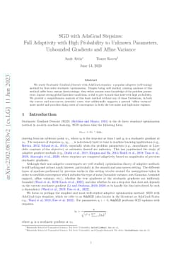 SGD with AdaGrad Stepsizes: Full Adaptivity with High Probability to
  Unknown Parameters, Unbounded Gradients and Affine Variance