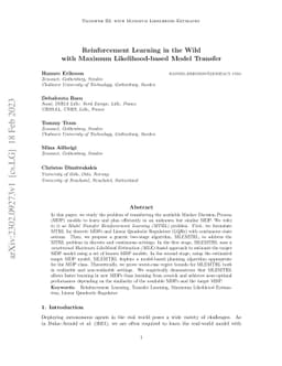 Reinforcement Learning in the Wild with Maximum Likelihood-based Model
  Transfer