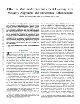 Effective Multimodal Reinforcement Learning with Modality Alignment and
  Importance Enhancement