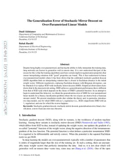 The Generalization Error of Stochastic Mirror Descent on
  Over-Parametrized Linear Models