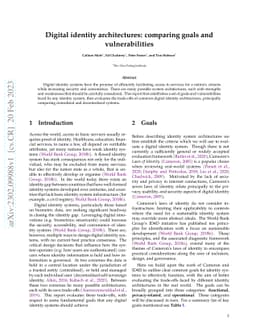 Digital identity architectures: comparing goals and vulnerabilities