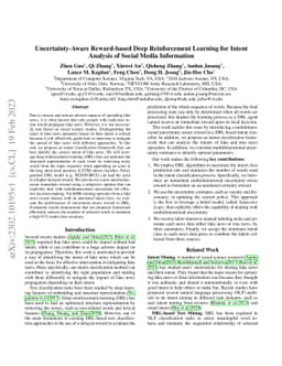 Uncertainty-Aware Reward-based Deep Reinforcement Learning for Intent
  Analysis of Social Media Information