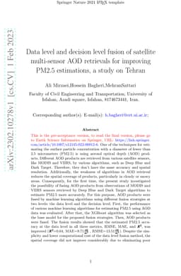 Data level and decision level fusion of satellite multi-sensor AOD
  retrievals for improving PM2.5 estimations, a study on Tehran