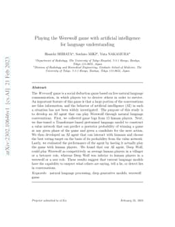 Playing the Werewolf game with artificial intelligence for language
  understanding
