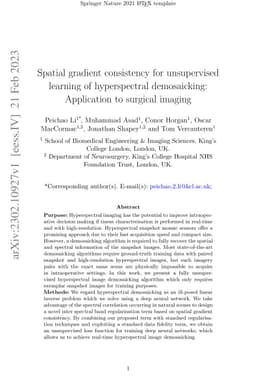 Spatial gradient consistency for unsupervised learning of hyperspectral
  demosaicking: Application to surgical imaging
