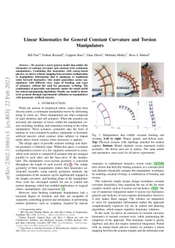 Linear Kinematics for General Constant Curvature and Torsion
  Manipulators