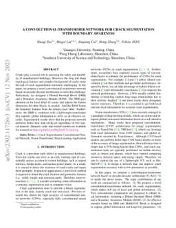 A Convolutional-Transformer Network for Crack Segmentation with Boundary
  Awareness