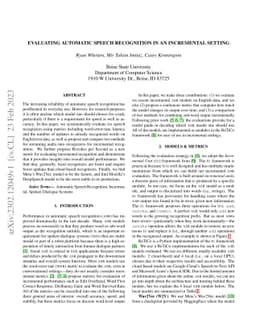 Evaluating Automatic Speech Recognition in an Incremental Setting