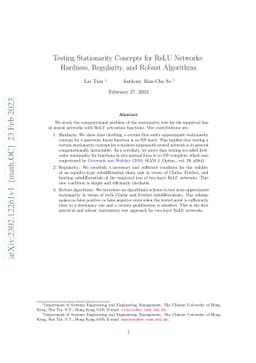 Testing Stationarity Concepts for ReLU Networks: Hardness, Regularity,
  and Robust Algorithms