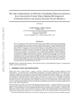 On the Limitations of Physics-informed Deep Learning: Illustrations
  Using First Order Hyperbolic Conservation Law-based Traffic Flow Models