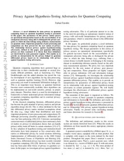 Privacy Against Hypothesis-Testing Adversaries for Quantum Computing