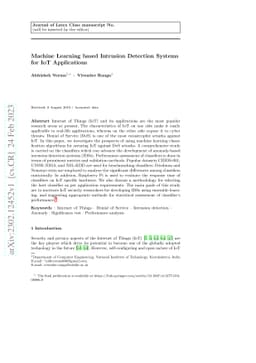 Machine Learning Based Intrusion Detection Systems for IoT Applications
