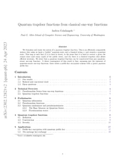 Quantum trapdoor functions from classical one-way functions