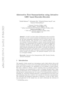 Abstractive Text Summarization using Attentive GRU based Encoder-Decoder
