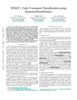 STACC: Code Comment Classification using SentenceTransformers