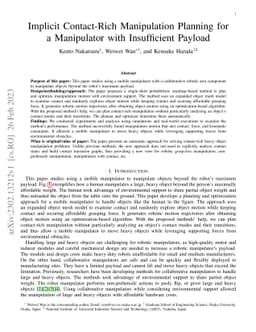 Implicit Contact-Rich Manipulation Planning for a Manipulator with
  Insufficient Payload