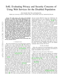 SoK: Evaluating Privacy and Security Concerns of Using Web Services for
  the Disabled Population