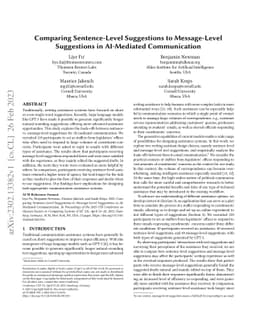 Comparing Sentence-Level Suggestions to Message-Level Suggestions in
  AI-Mediated Communication