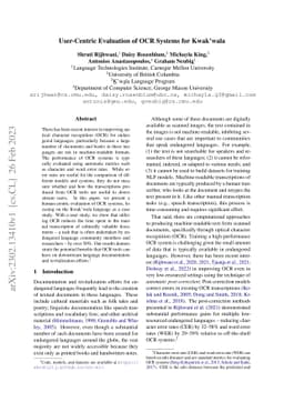 User-Centric Evaluation of OCR Systems for Kwak'wala